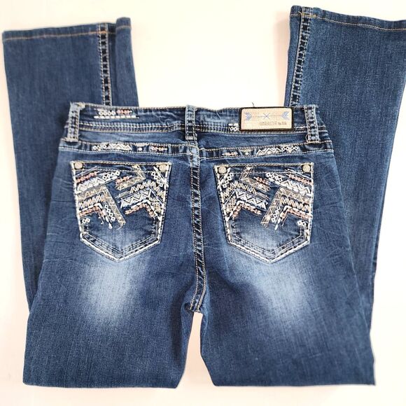 Grace in LA Y2K Embroidered Western BOHO Style Bootcut Jeans Sz 30 - Picture 2 of 11